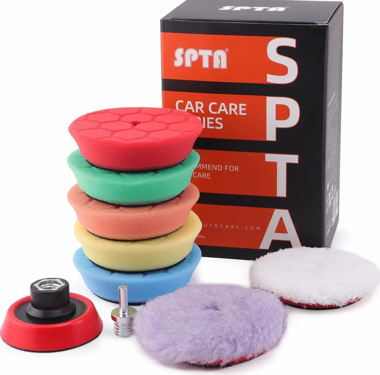 SPTA Mini gąbka polerska, 9-częściowy zestaw 80 mm Hex-Logic gąbki polerskie z futrem polerskim i talerzem polerskim, pad polerski M14, adapter do wiercenia do mimośrodowej maszyny polerskiej,
